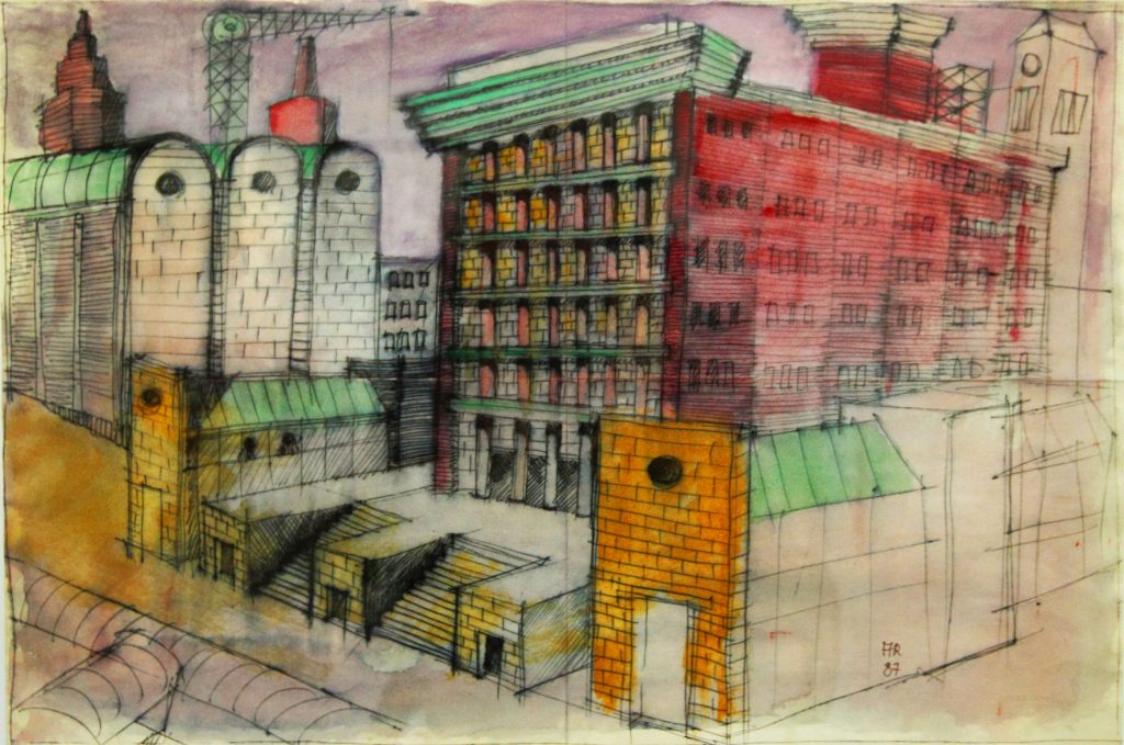 Aldo Rossi, Fukuoka, 1987, acquerello e inchiostro su carta, cm 30,4 x 45,5. 